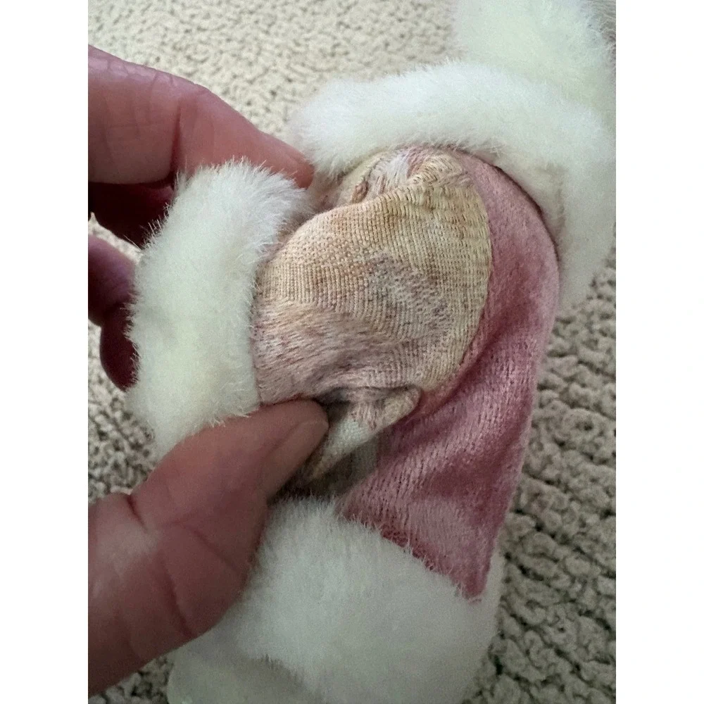 Vintage Pink Velvet Santa Claus Christmas Ornament Faux Fur Trim 7.5 Inch